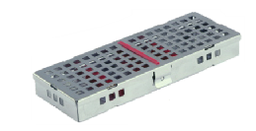 [RDJ-365-05/RD] Squarish Stainless Steel Instrument Cassettes with Furrow Holes, (5 instruments), Red, 180x70x22mm