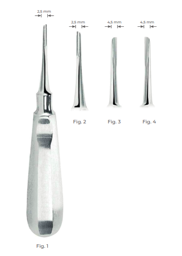 Helicoidal Root Elevators with stainless steel handle 2.5mm Fig. 1