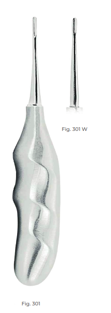Apexo Root Elevators with Anatomically Shaped Handle in stainless steel Fig. 301