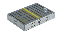 Stainless Steel Instrument Cassettes with Furrow Holes, (10 instruments), Yellow, 190x142x30mm