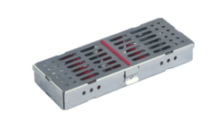 Stainless Steel Instrument Cassettes with Furrow Holes, (5 instruments), Red, 182x70x22mm