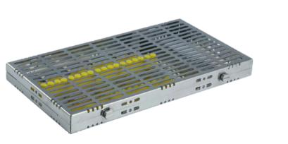 Stainless Steel Instrument Plethora Cassettes with Furrow Holes, (14 instruments), Yellow, 180x90x22mm