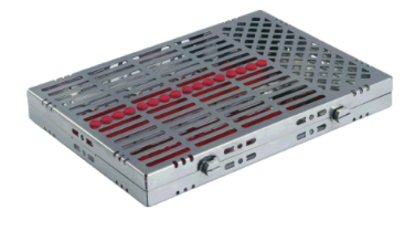 Stainless Steel Instrument Plethora Cassettes with Furrow Holes, (15 instruments), Red, 180x90x22mm