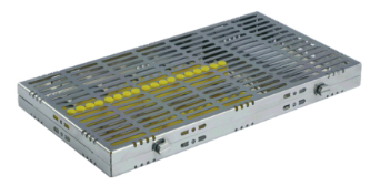 Stainless Steel Instrument Plethora Cassettes with Furrow Holes, (20 instruments), Yellow, 180x90x22mm
