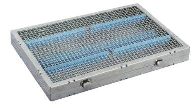 Mesh Stainless Steel Instrument Cassettes with Furrow Holes, (20 instruments), Blue, 270x190x28mm