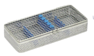 Mesh Stainless Steel Instrument Cassettes with Furrow Holes, (5 instruments), Blue, 195x80x32mm