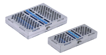 Mesh Stainless Steel Instrument Cassettes with Furrow Holes, (5 instruments), Blue, 182x78x30mm