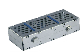 Double Decker Stainless Steel Instrument Cassettes with Furrow Holes, (10 instruments), Blue, 200x85x44mm