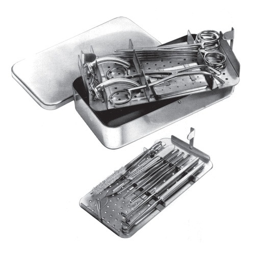 Tracheotomy Set Complete In Metal Case 200x100x40mm,With 2 Perforated Trays