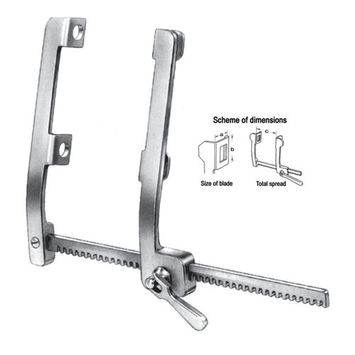 Finochietto Rib Spreaders (For Adults, With 2 Blades Attached To Each Other), S/S, (A=10mm, B=15mm, C=120mm)