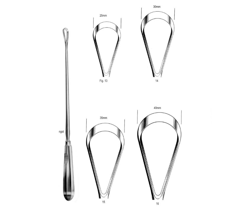 Bumm Uterine Curettes, Sharp, 34cm, 30 mm, (Rigid)