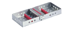 [RDJ-366-05/RD] H-Lock Stainless Steel Instrument Cassettes with Furrow Holes, (5 instruments), Red, 178x78x22mm