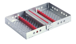 [RDJ-366-10/RD] H-Lock Stainless Steel Instrument Cassettes with Furrow Holes, (10 instruments), Red, 178x130x22mm