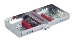 [RDJ-367-05/RD] H-Lock Stainless Steel Instrument Cassettes with Furrow Holes, (5 instruments), Red, 185x90x23mm