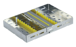 [RDJ-368-10/YW] H-Lock Stainless Steel Instrument Cassettes with Furrow Holes, (10 instruments), Yellow, 178x130x22mm