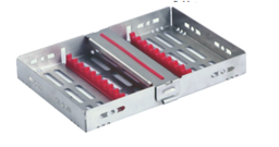 [RDJ-369-10/RD] H-Lock Stainless Steel Instrument Cassettes with Furrow Holes, (10 instruments), Red, 178x130x22mm
