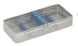 [RDJ-363-05/BE] Mesh Stainless Steel Instrument Cassettes with Furrow Holes, (5 instruments), Blue, 195x80x32mm